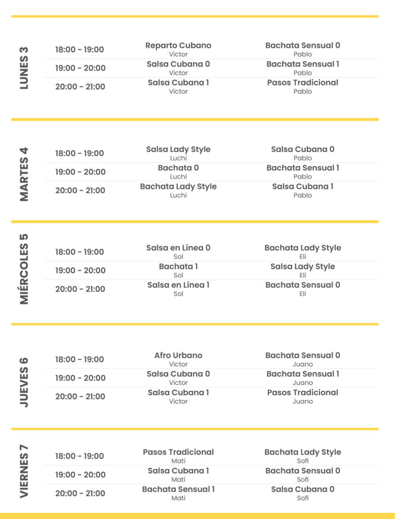 Horarios de baile intensivo en Madrid Evolution Dance